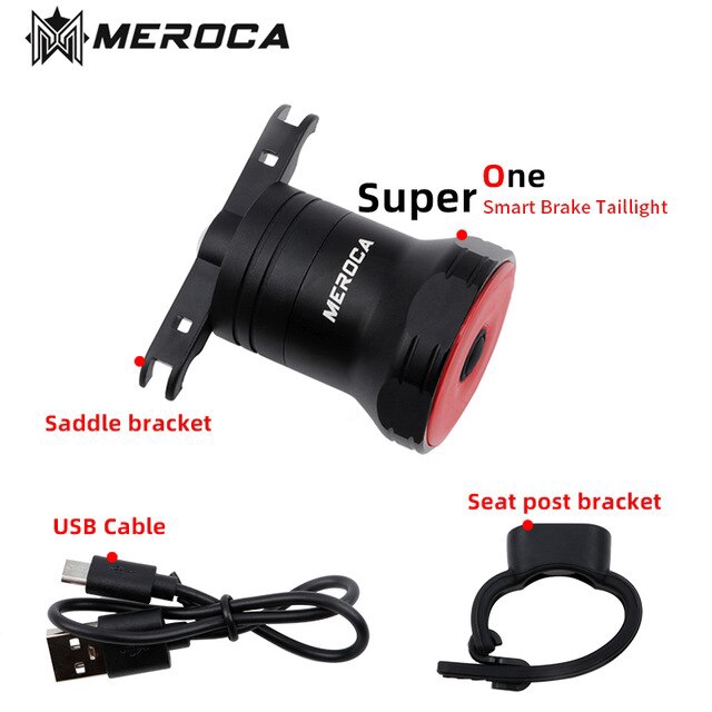 Meroca Super One Smart Auto Start Stop Brake Sensing Bicycle Flashlight Bike Rear Light Ipx6 Waterproof Led Charging Cycling Taillight Shopee Singapore