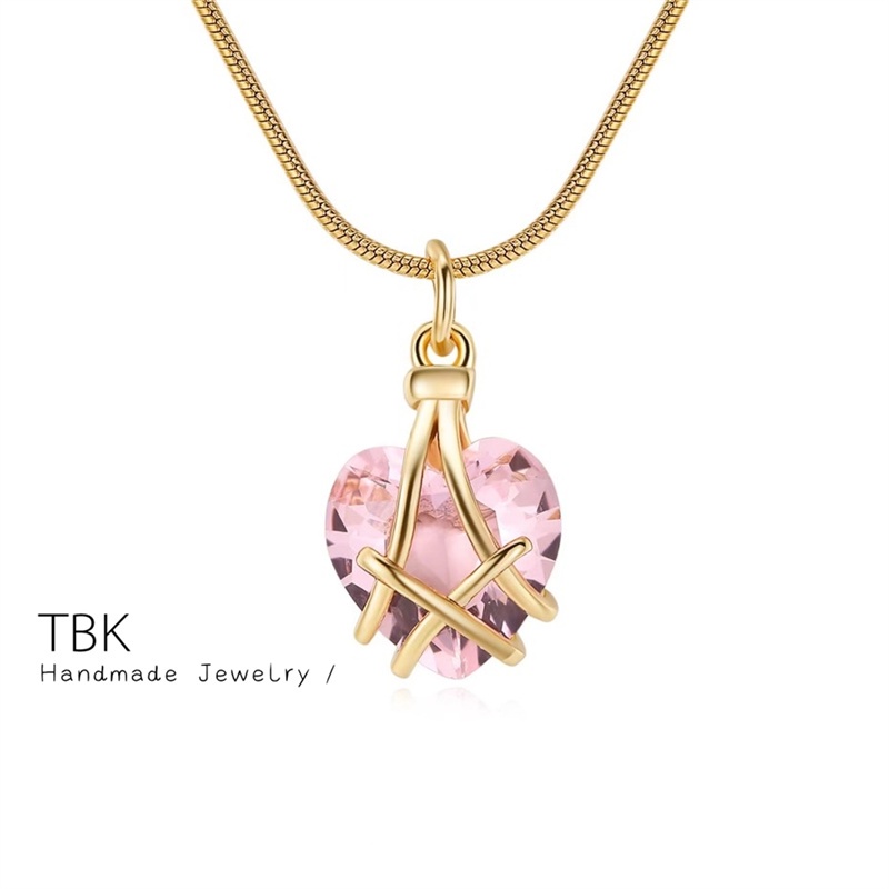 TBK 18K Gold Necklace Pink Heart Pendant Necklace for Women big sale 5398n
