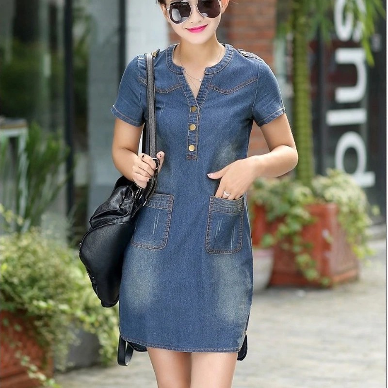 empire plus size denim dress