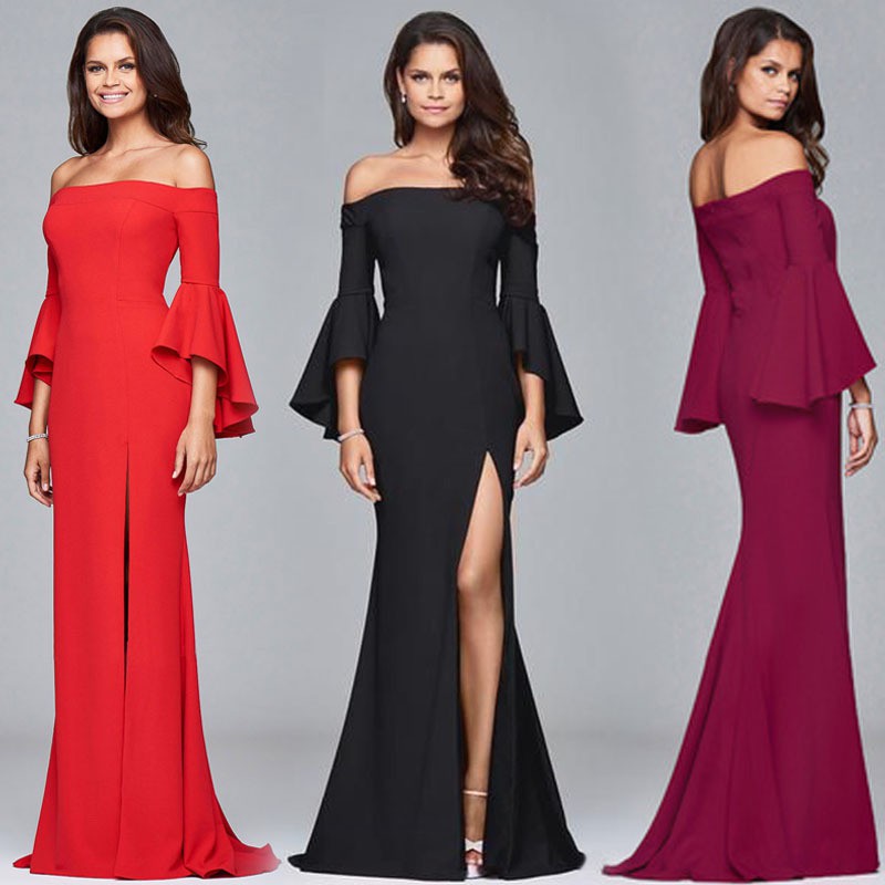 long off the shoulder bridesmaid dresses