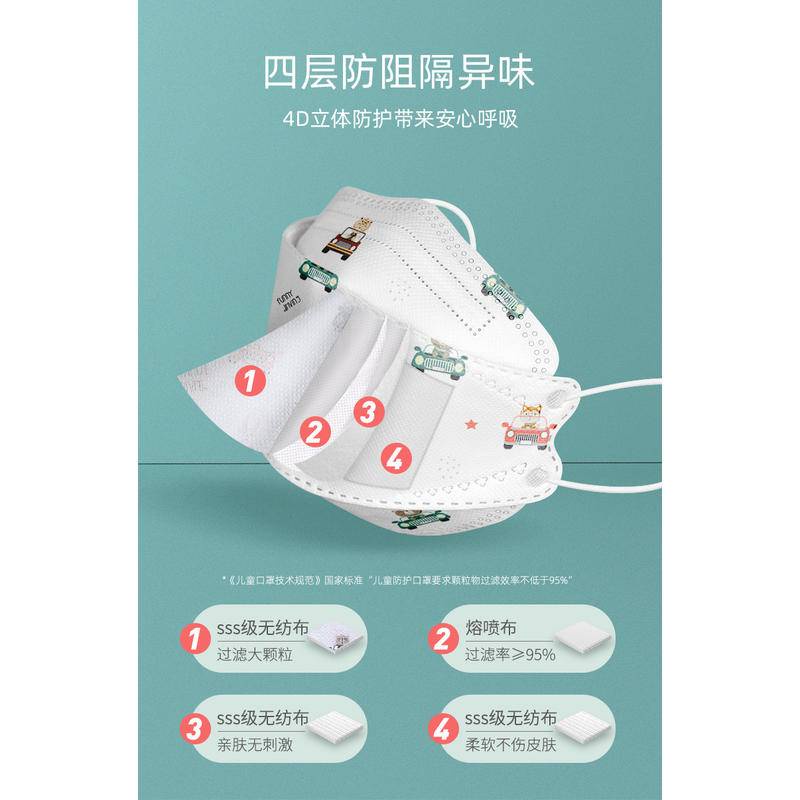 【SG Seller🇸🇬】Children KF94 Disposable 4ply Mask l 4D Kids Baby Disposable Single Use Face Mask l BPE 99%