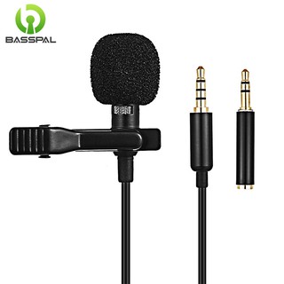 Basspal 1.5m Mini Portable Microphone Condenser Clip-on Lapel Lavalier Mic Wired Mikrofo/Microfon for Phone for Laptop