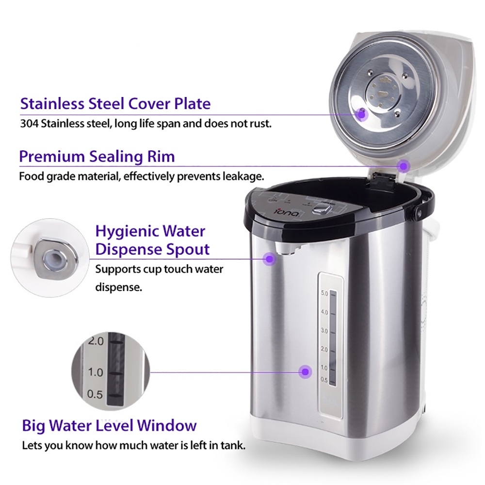 IONA 6L Electric Airpot Hot Water Dispenser Stainless Steel Water