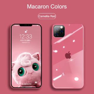 Tempered Glass Liquid Silicone Case Macaron Colors For Iphone 11