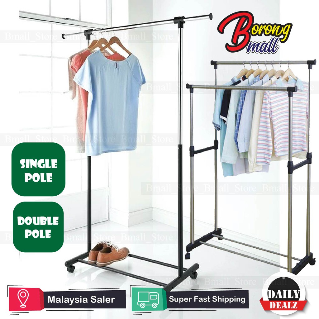 Adjustable Single & Double Pole Telescopic Clothes Rack Portable ...