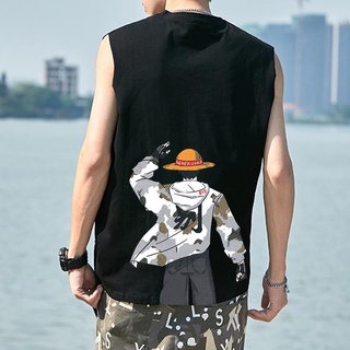 Image of M-8XLoversize tide brand Japanese cartoon anime one piece print sleeveless T-shirt men and women trend personality simple loose wild sports vest