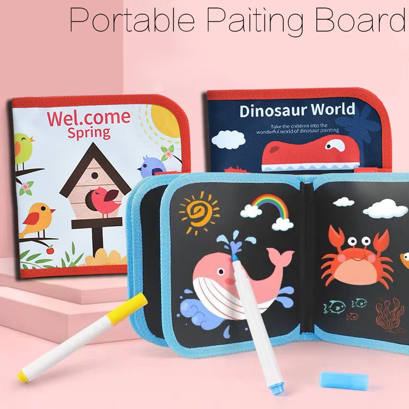 Kid's Portable Soft Chalk Board Drawing Book Draw Board With Water Chalk Coloring Book Diy