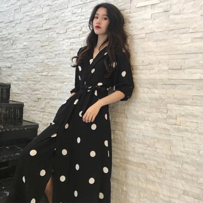 polka dot maxi dress long sleeve