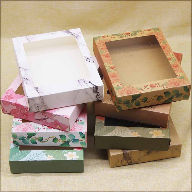 10pcs kraft box with window paper Gift box cake Packaging