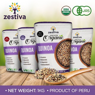 Image of Zestiva Organic White, Tricolor, Red, Black, Instant White Quinoa, 1KG/pack