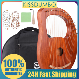 【Kiss】Walter.t WH-16 16-String Wooden Lyre Harp Metal Strings Solid Wood String Instrument with Carry Bag Tuning Wrench Cleaning Spare Strings Cloth MusicBook