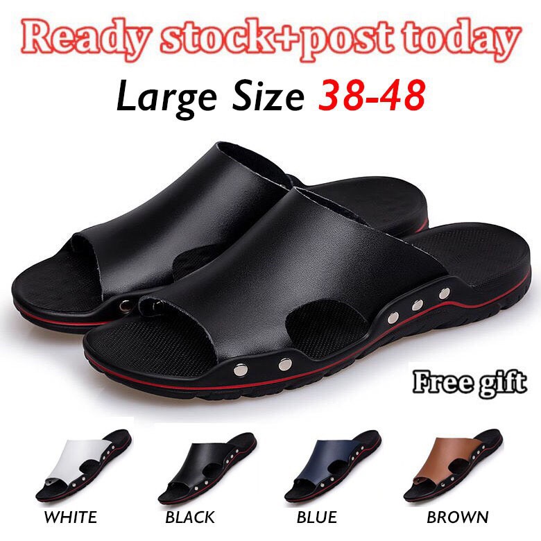 Lowest Price Men's Leather Sandals Non-slip Slides Soft Sole Sandal ...
