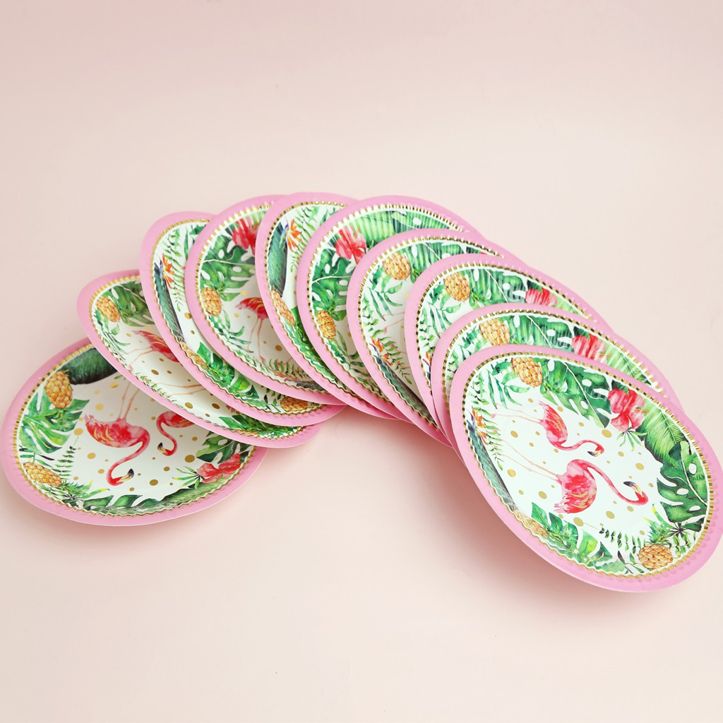 pink and green paper plates