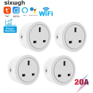 SIXWGH 20A Tuya Wifi Socket UK Plug Smart Socket Wifi switch Energy Metering Timer  App Control Works with Alexa Google Home