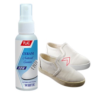 white leather polish shoes