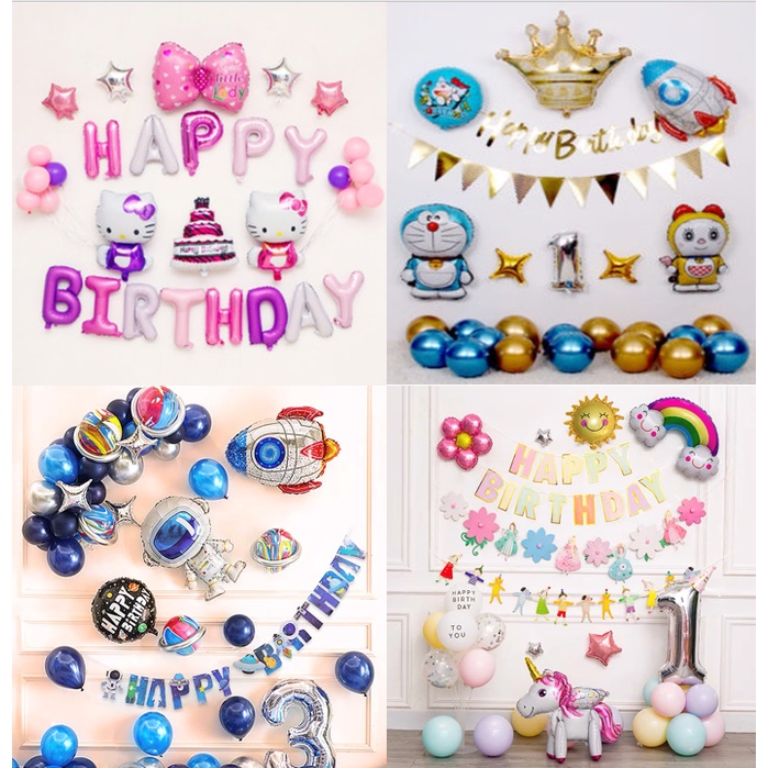 Kids Girl Party Themed Birthday Background Hello Kitty Unicorn Doraemon