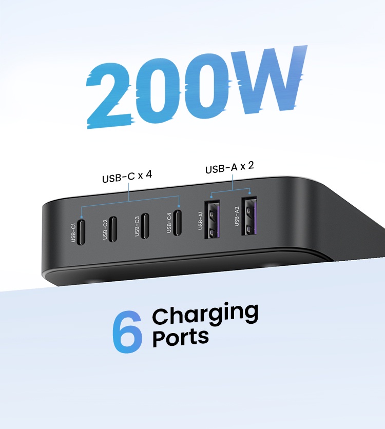 Ugreen Nexode 200w Usb C Desktop Charger 6 Ports Gan Pd Fast Charger Usb Charging Station 3299