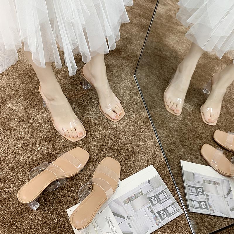 Image of Women's Transparent High-heeled Slides Sandals Ladies Fashion Sexy Crystal Slippers