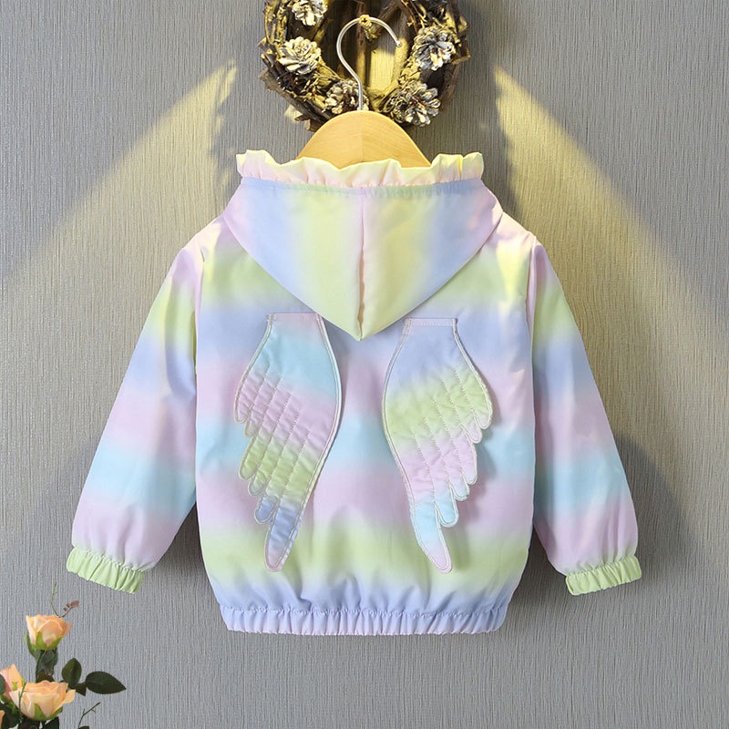 Vår och höst 2024 Ny jacka Windbreaker Barnfärg Baby Princess Huva Cartoon Wings Flickkappa_voghion.com