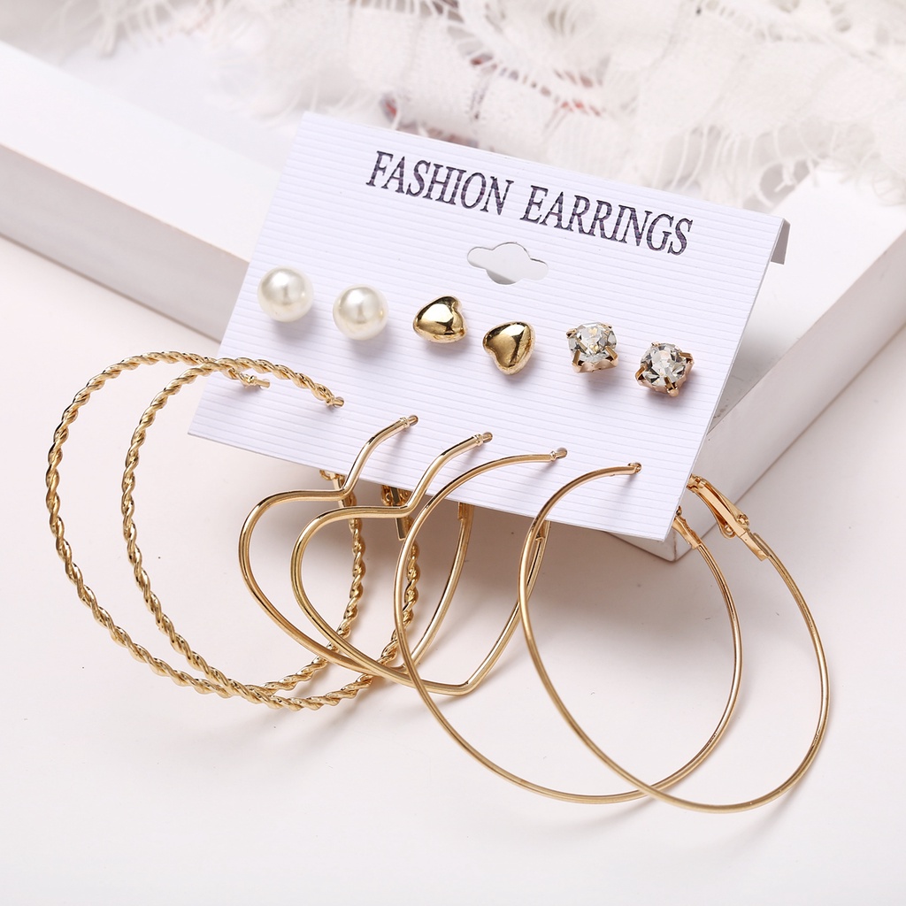 Image of Korean Retro Bohemia Gold Earrings Set Silver Pearl Creative Round Drop Earring Girls Women Jewelry Accessory Gift #6