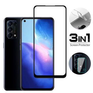 3-in-1 Full Glue Cover Tempered Glass Front and Back and Camera Lens Screen Protector for OPPO F11 F9 A53 A15 A15S A3S A5S A7 A52 A92 A91 A33 A53 Reno 3 4 5 Hydrogel Back film