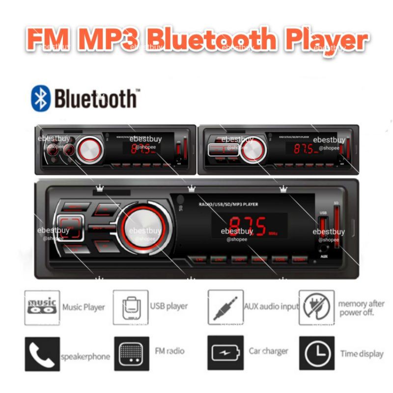 Car Mp3 Bluetooth Fm Player Single 12v 1 Din Stereo Radio Aux In Receiver Sd Usb Audio Head Unit Remote Sd Card 32g Viv Shopee Singapore