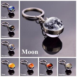 Image of Double Side Glass Ball Ketychain Solar System Planet Keyring Space Keychain Moon Earth Sun Mars Picture
