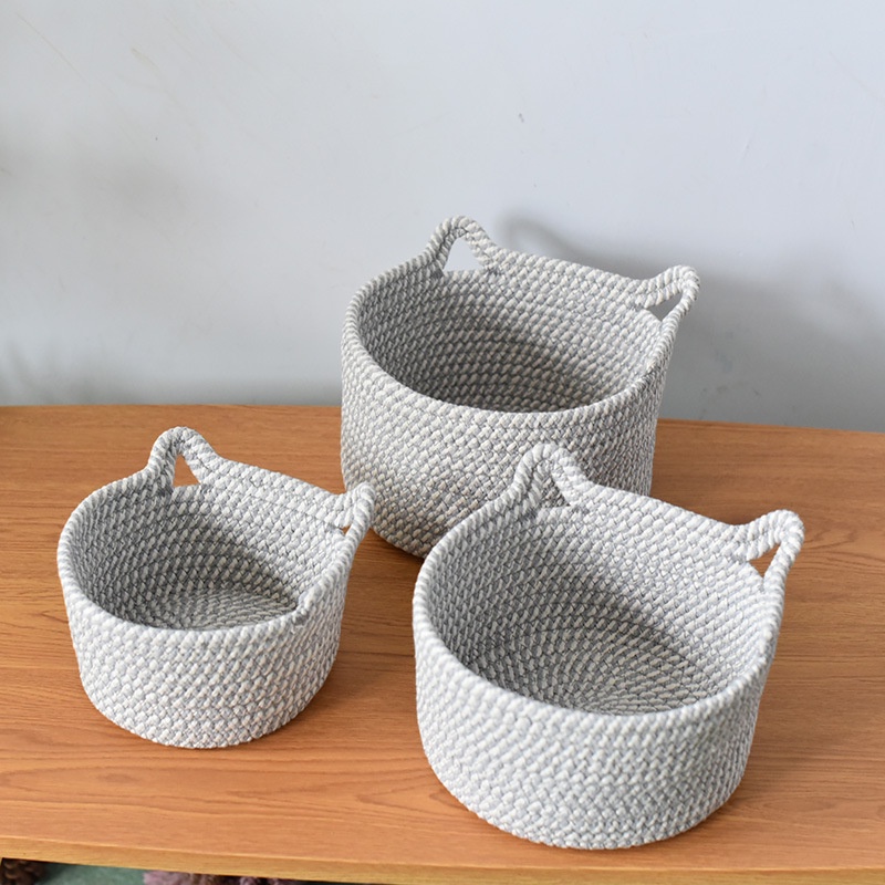 Cotton Woven Storage Basket Desktop Snack Toy Basket, 3pcs 【今日の超目玉】