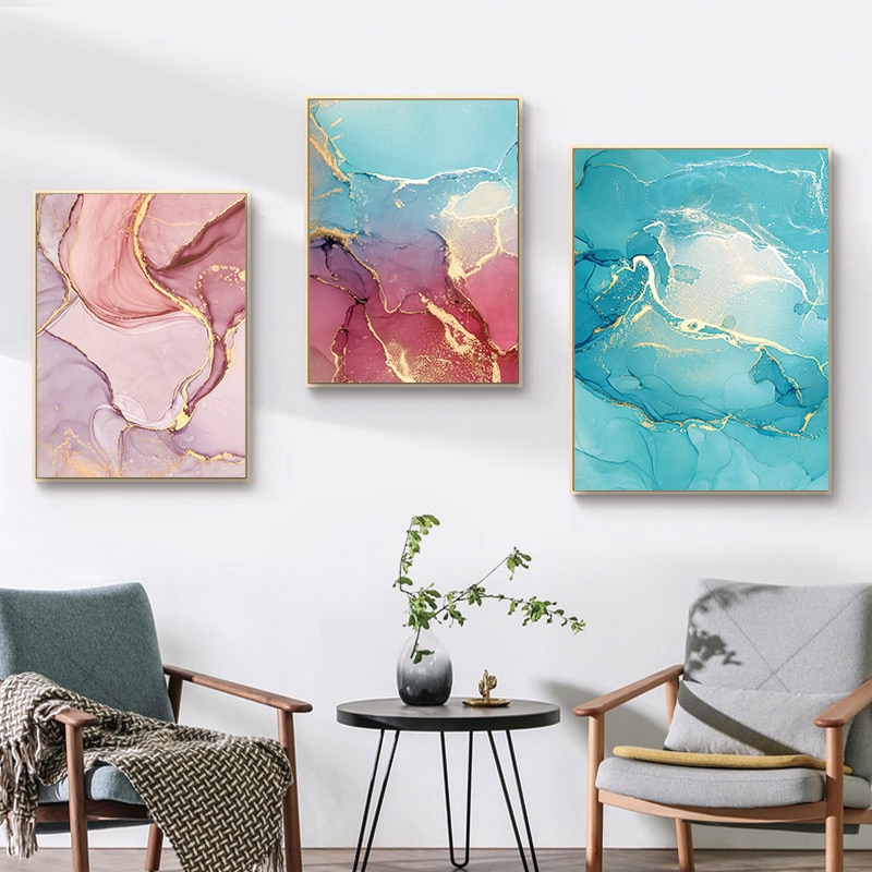 3 Panels Nordic Modern Fluid Marble Texture Abstract Canvas Painting