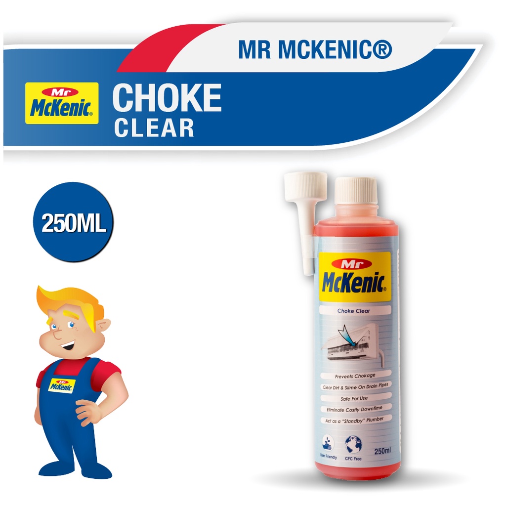 Mr McKenic® Choke Clear (250ml). Clears choke caused by dirt, slime, algae in drain aircon