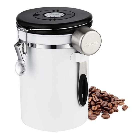 Airtight Coffee Canister Stainless Steel Kitchen Food Storage Container with Date Tracker and Scoop