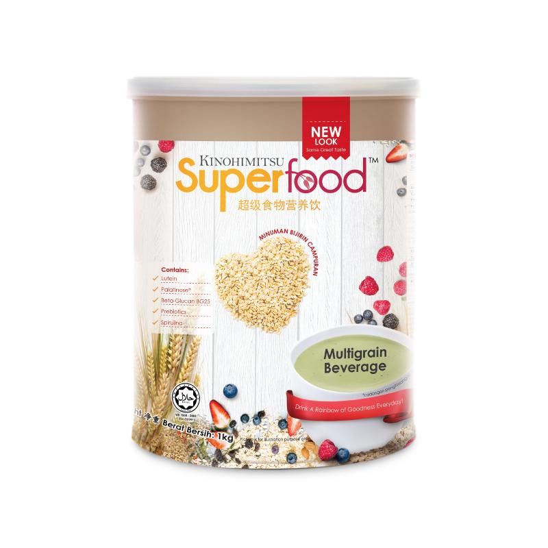 Kinohimitsu Superfood 1KG Multigrain Beverage with prebiotics, lutein, spirulina, Organic Soy, Barley Beta Glucan, Mixed Berries