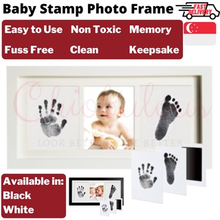 Baby Handprint Footprint Photo Frame No Ink Pad Inkless Infant Print Hand & Foot Stamp Newborn Pet Black White Keepsake #0
