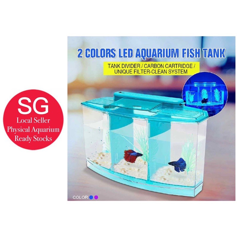 3 Compartment Betta Tank Fish Tank For Fighting Fish Tank Come With Light Mini Desktop Small Box Betta Fish Tank Shopee Singapore