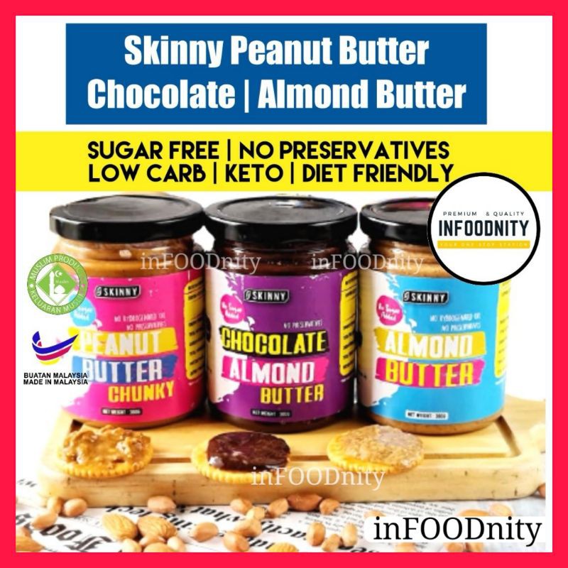 Shop Malaysia Skinny Peanut Butter No Sugar Free Chocolate Spread Almond Butter Halal Keto Diet Food Atkins Nutasty Jam 花生酱巧克力面包醬 Shopee Singapore