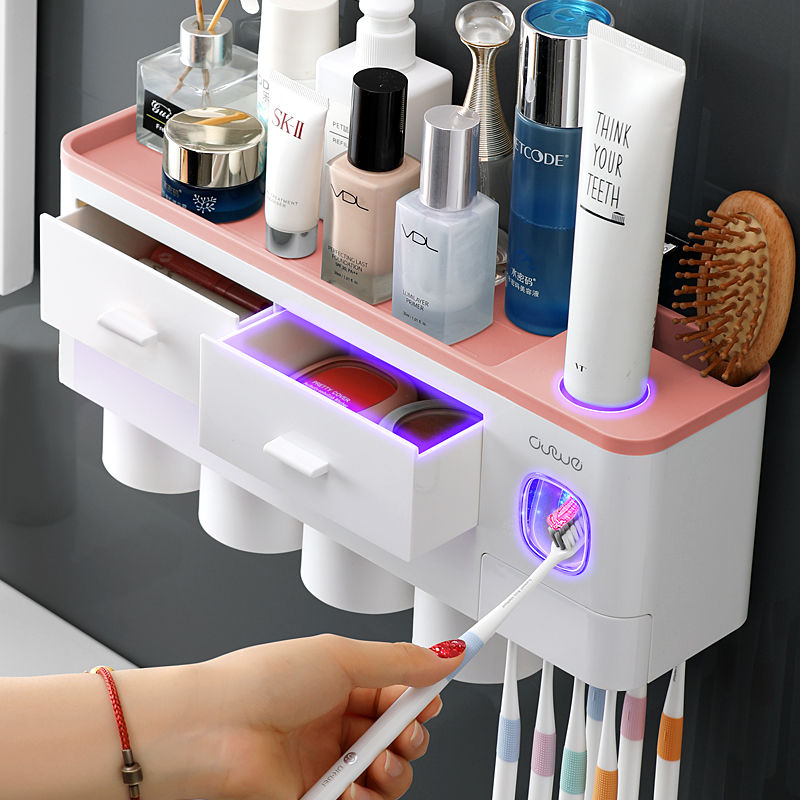 Bathroom Accessories Organizer Set Toothbrush Holder Automatic Toothpaste Dispenser Holder Toothbrush Wall Mount Rack Tools Set Shopee Singapore