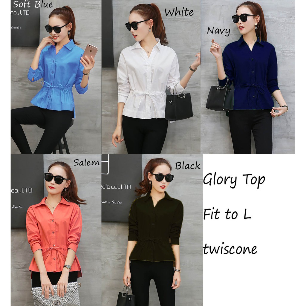 Glory Top Clothes Top Women Clothes Bluse Blousehem Clothes Women Sleeve 3 4 Black White Navy Shopee Singapore