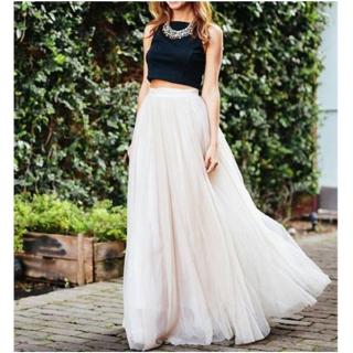 Image of (Ready Stock)Women Tulle Mesh Skirts Elastic High Waist 3 Layers Pleated Full Maxi Skirt Long Dress