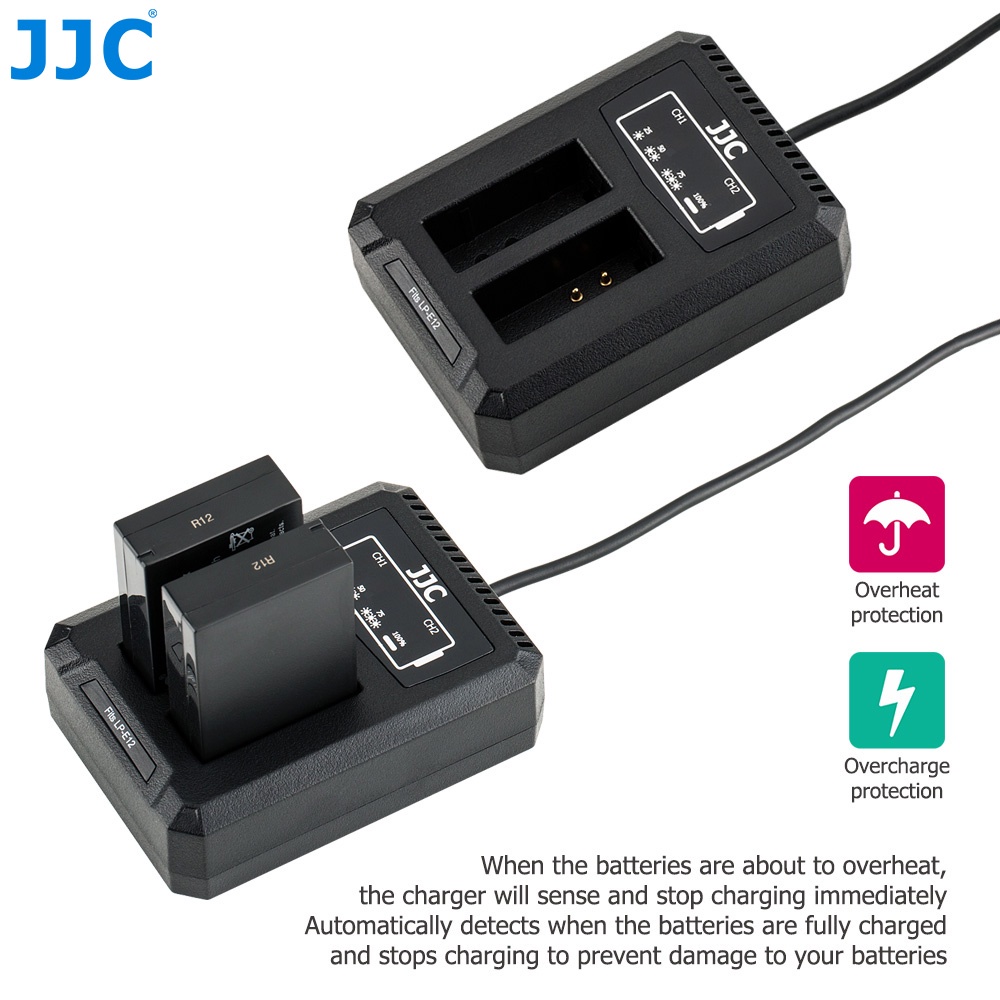 JJC LC-E12C USB Battery Charger for Canon EOS M50 Mark II, M50, M200, M100, M10, M,  PowerShot SX70 HS,  PowerShot G1X and More Cameras with LP-E12 Battery
