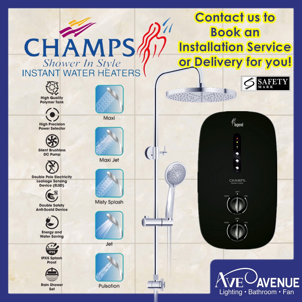 Champs Legend Instant Water Heater With Rain Shower and Booster Pumps ...