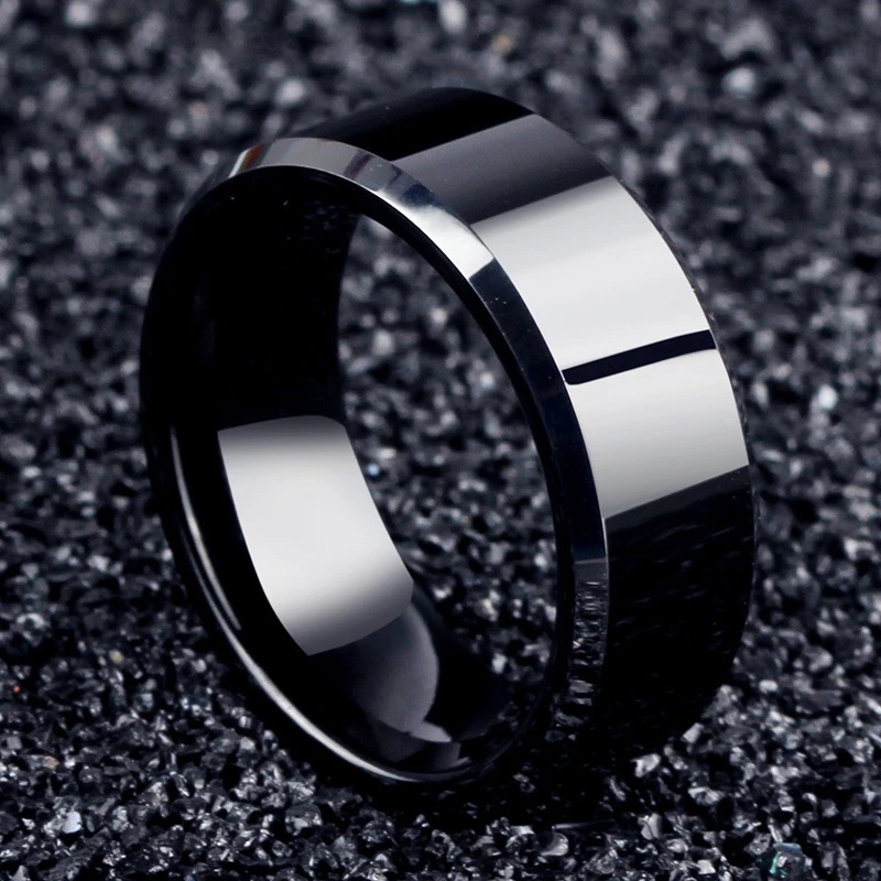 Unisex 8mm Wide Fashion Charm Jewelry Ring Men Stainless Steel Black Rings for Women