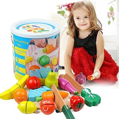 wooden cut and play food set