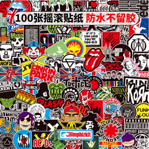 100pcs Rock  Band Logo Waterproof Stickers Decal  Vinyl for 