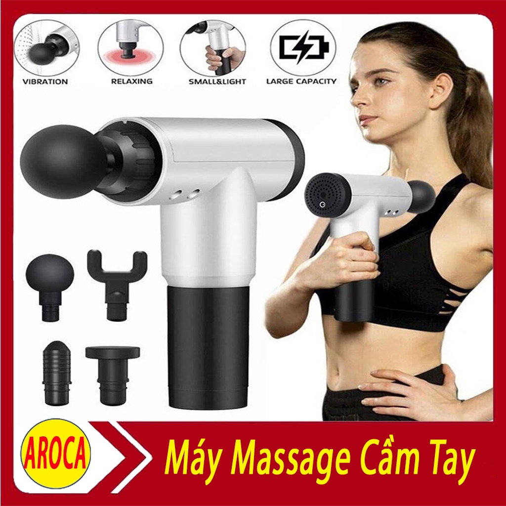 Súng Massage Fascial Cầm Tay, Giúp Giảm Đau Vai Gáy - Máy Massage Mini Làm Giãn Căng Cơ - 4 Đầu, 6 Chế Độ AROCA