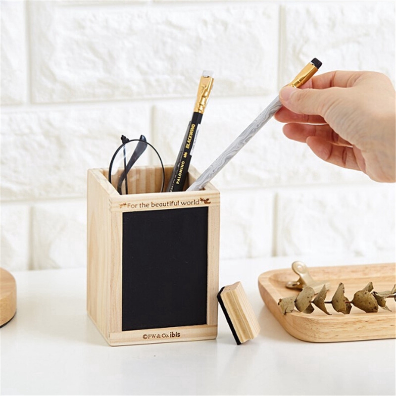 Wood Pencil Holder Desk Office Decoration Multi Functional Cute