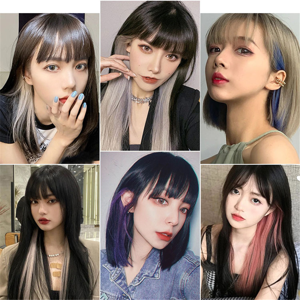 New Color Hang Ear One Piece Style Highlights Imitate Straight Hair Dye Wig  for Women | Shopee Singapore