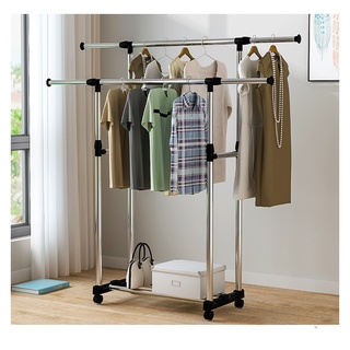 (SG STOCK) Adjustable Single & Double Pole Laundry Clothes Rack Stand Drying Rack Clothing Portable Hanging with Wheels