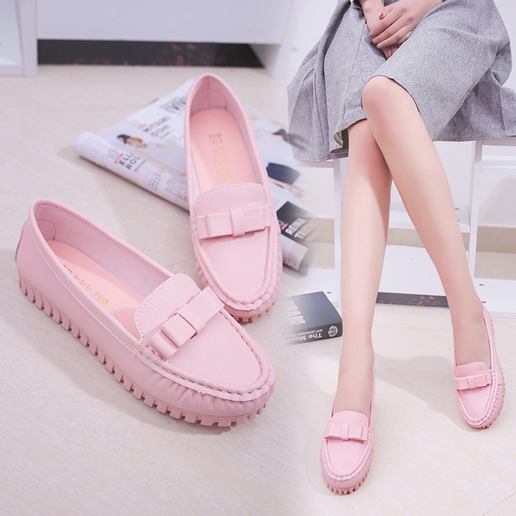 Womens Loafers Ladies Bowknot Casual Flat Slip On Basic Cloth Lazy Shoes Pink 