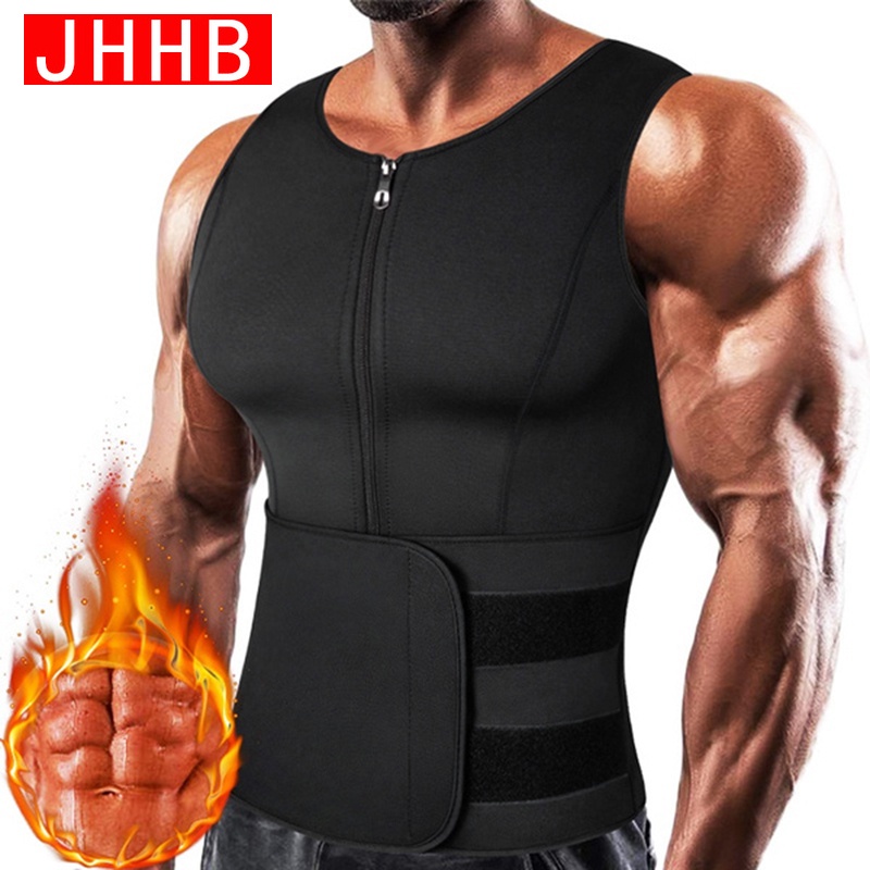 Adjustable Body Shaper Tank Top NINGMI Sauna Vest for Men with Waist Trimmer Neoprene Zipper Weighted Sauna Suit 2 in 1 Mens Workout Sweat Jacket with Waist Trainer 
