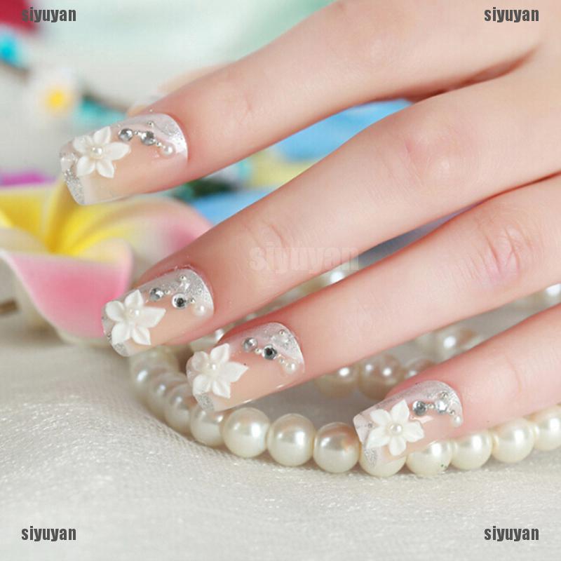 Nova 24pcs Per Set Acrylic Pearl Nail Tips Black Texture False Nail Art With Glue Ed Fake Nai Shopee Singapore